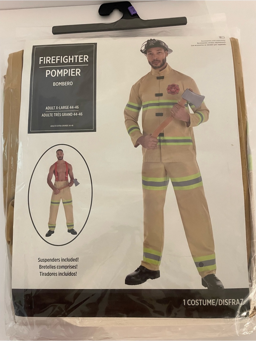 Men's Firefighter Costume Jacket & Pants — Tan with Reflective Stripes